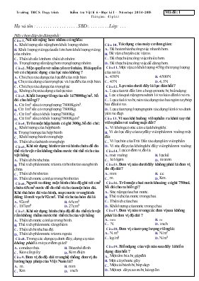 Kiểm tra vật lí 6 - Học kì 1  Năm học 2014-2015 thời gian 45 phút